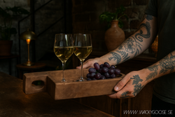 Handgord, vintage träskål med handtag, 36cm, 3-pack