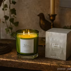 Doftljus med två vekar, ~45 h, Suede & Evergeen