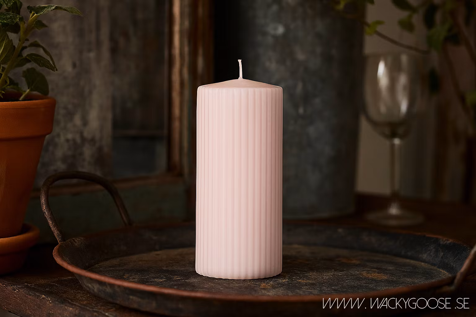 Vågigt blockljus, 15cm, Dimrosa