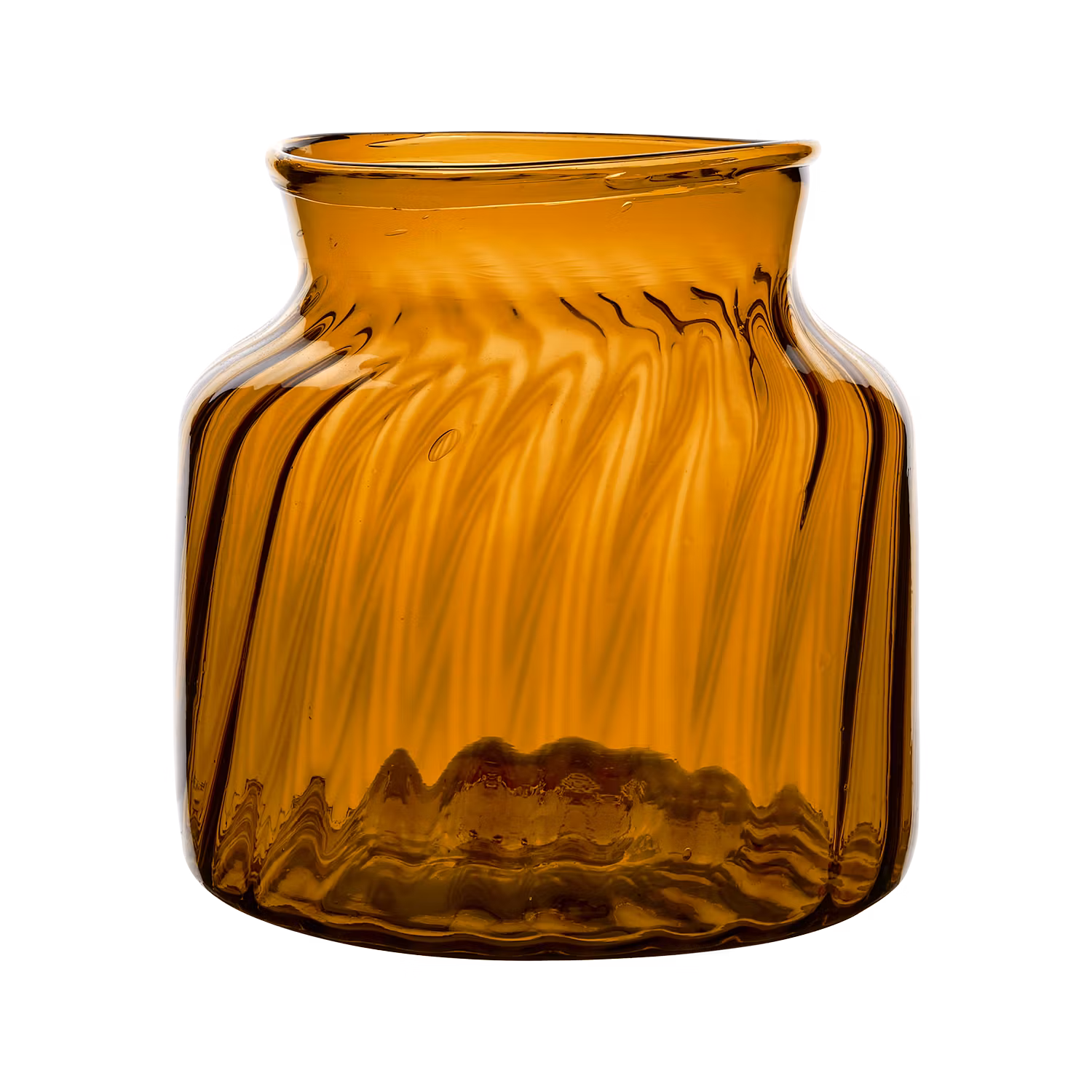 Munblåst vas av återbrukat glas, Ø21cm, Bärnsten