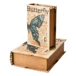 Förvaringslåda i bokform med linnetextil - 2-pack