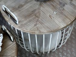 Soffbord i järn med förvaring, Trälock, Set om 2 - Vit