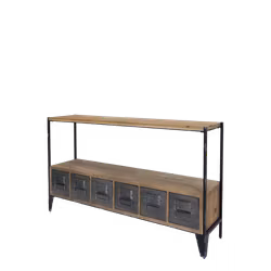 Handgjord sidoskänk i trä och järn med lådor