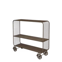 Hylla/Vagn på hjul med trähyllor - Antikmässing