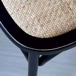 Trästol i fransk lantstil med flätad rottingsits, 2-pack - Svart