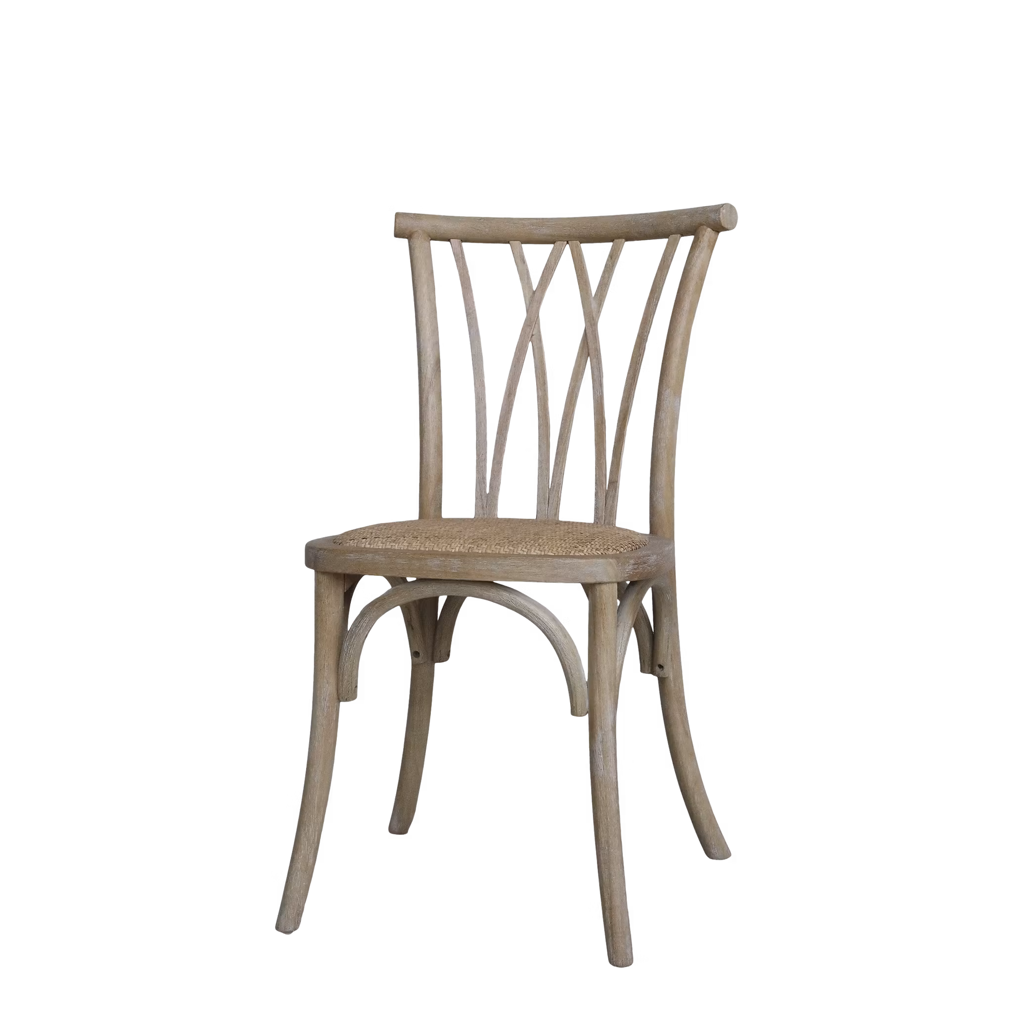 Trästol i fransk lantstil med flätad rottingsits, 2-pack