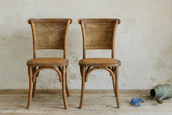 Trästol i fransk lantstil med flätad rottingsits, 2-pack - Natur