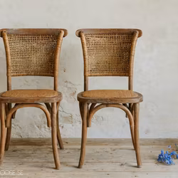 Trästol i fransk lantstil med flätad rottingsits, 2-pack - Natur
