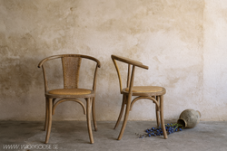 Trästol med armstöd i fransk lantstil med flätad rottingsits, 2-pack - Natur