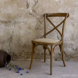 Trästol i fransk lantstil med flätad rottingsits, 2-pack - Natur