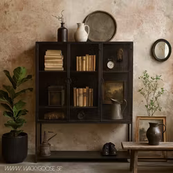 Bastant vitrinskåp i bred modell, Järn- Antiksvart