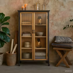 Vitrinskåp i glas, trä och metall - Antiksvart