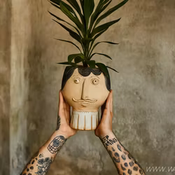 Kruka i betong, 27cm, Beige/svart