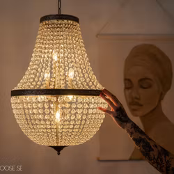 Rejäl takkrona i glas och järn, 75cm, Antikmässing