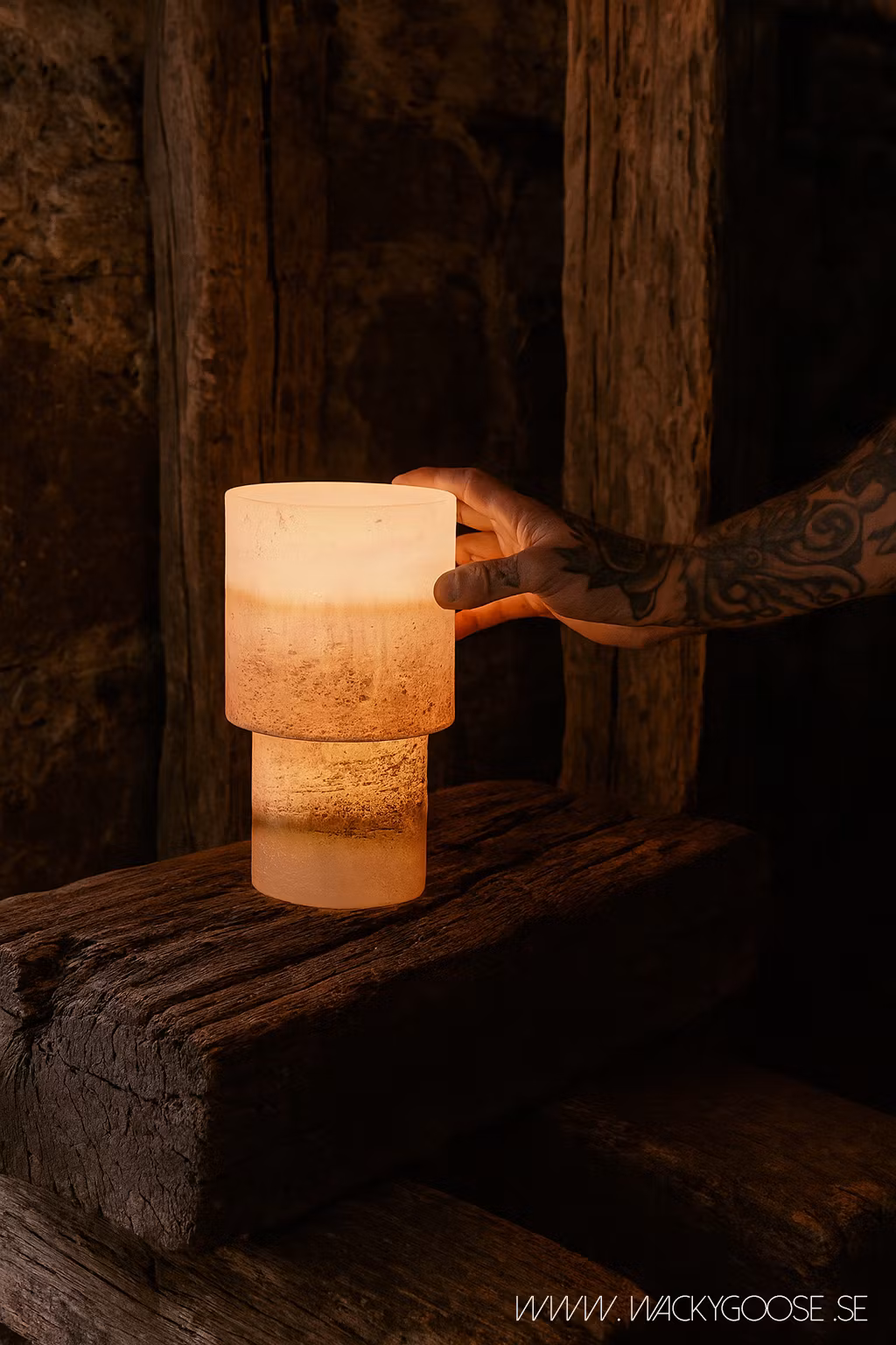 Bordslampa i glas, H35cm, Mörkrosa
