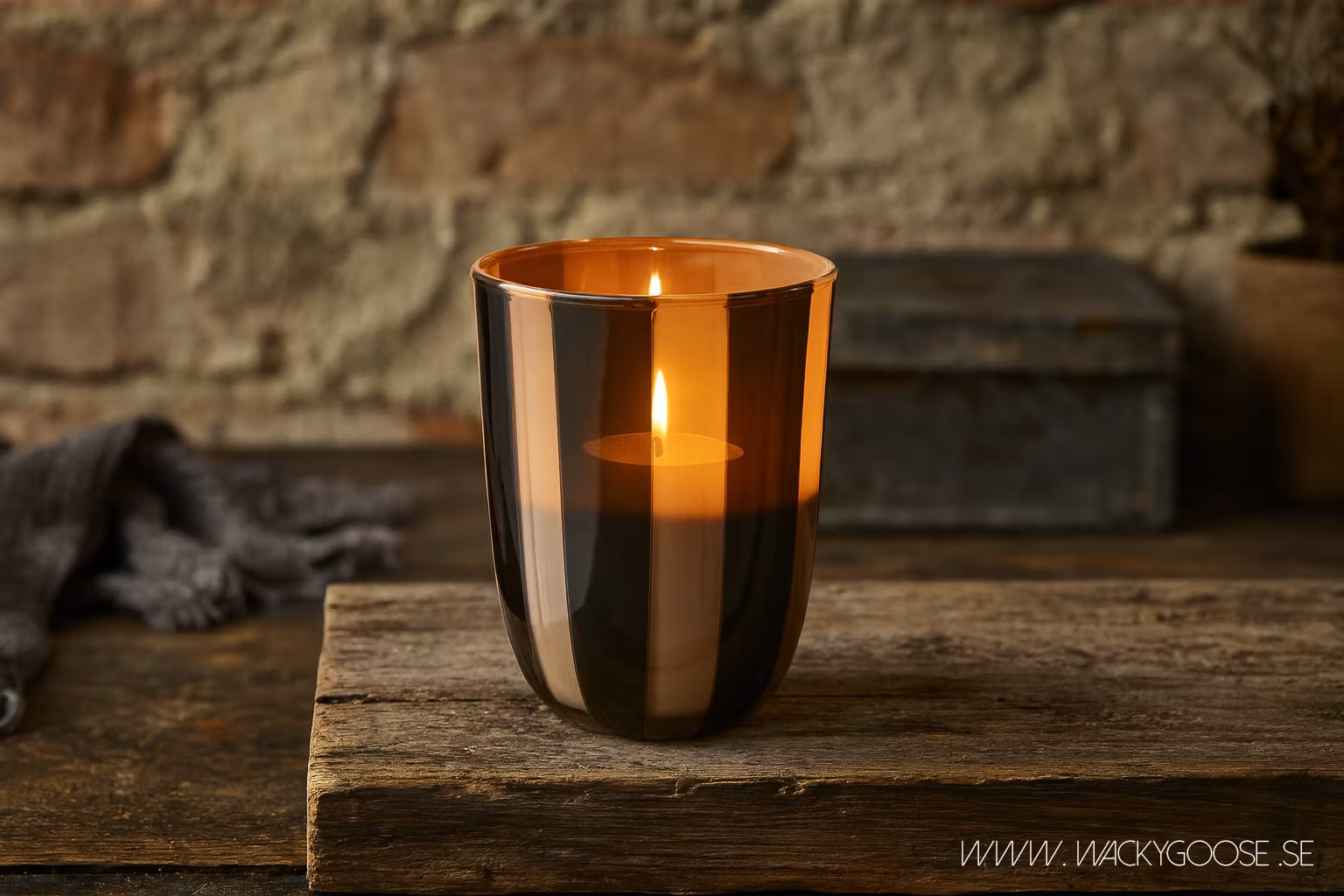 Värmeljushållare i glas, 11cm, Svart/Beige