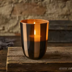 Värmeljushållare i glas, 11cm, Svart/Beige