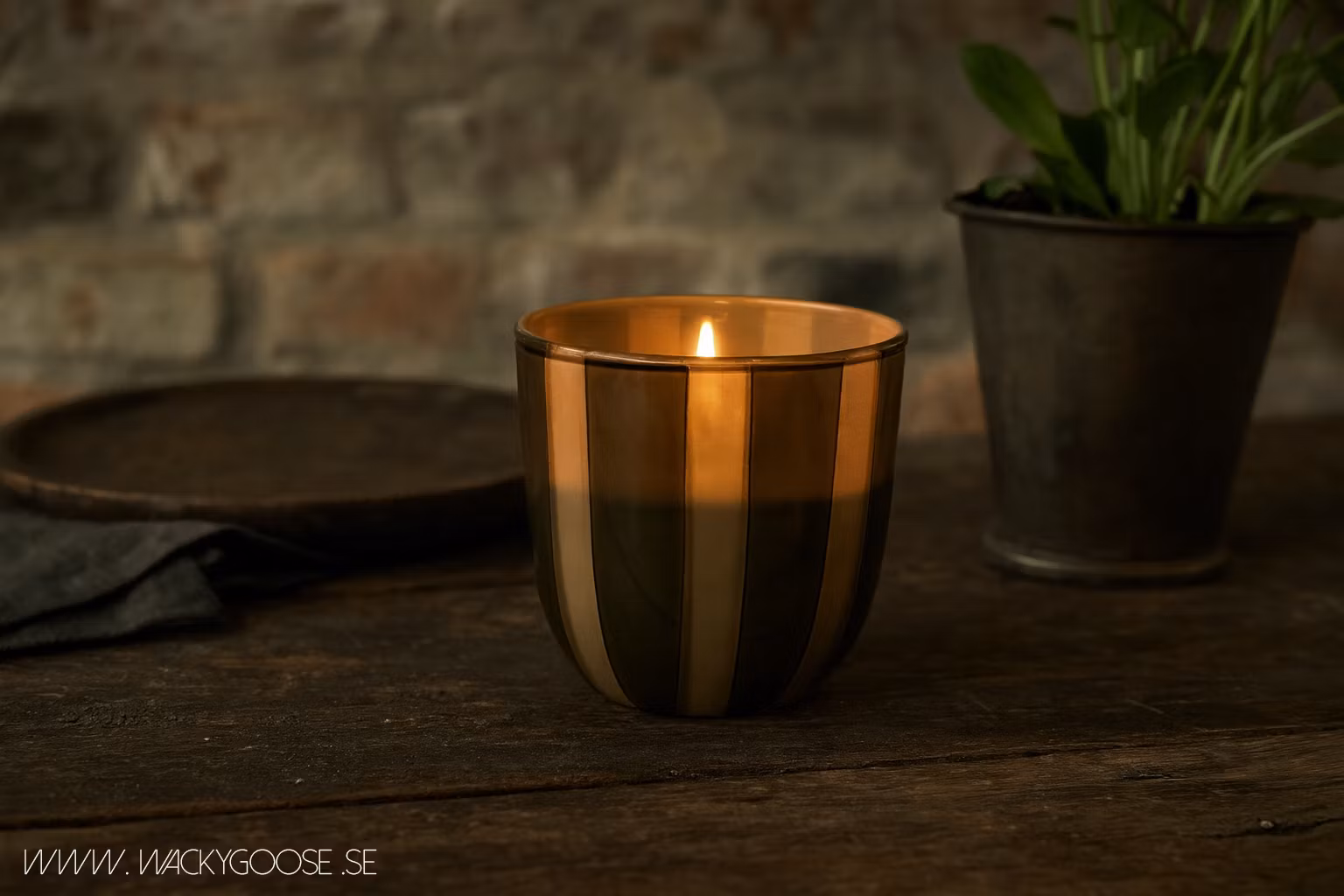 Värmeljushållare i glas, 8,5cm, Olivegrön/Beige