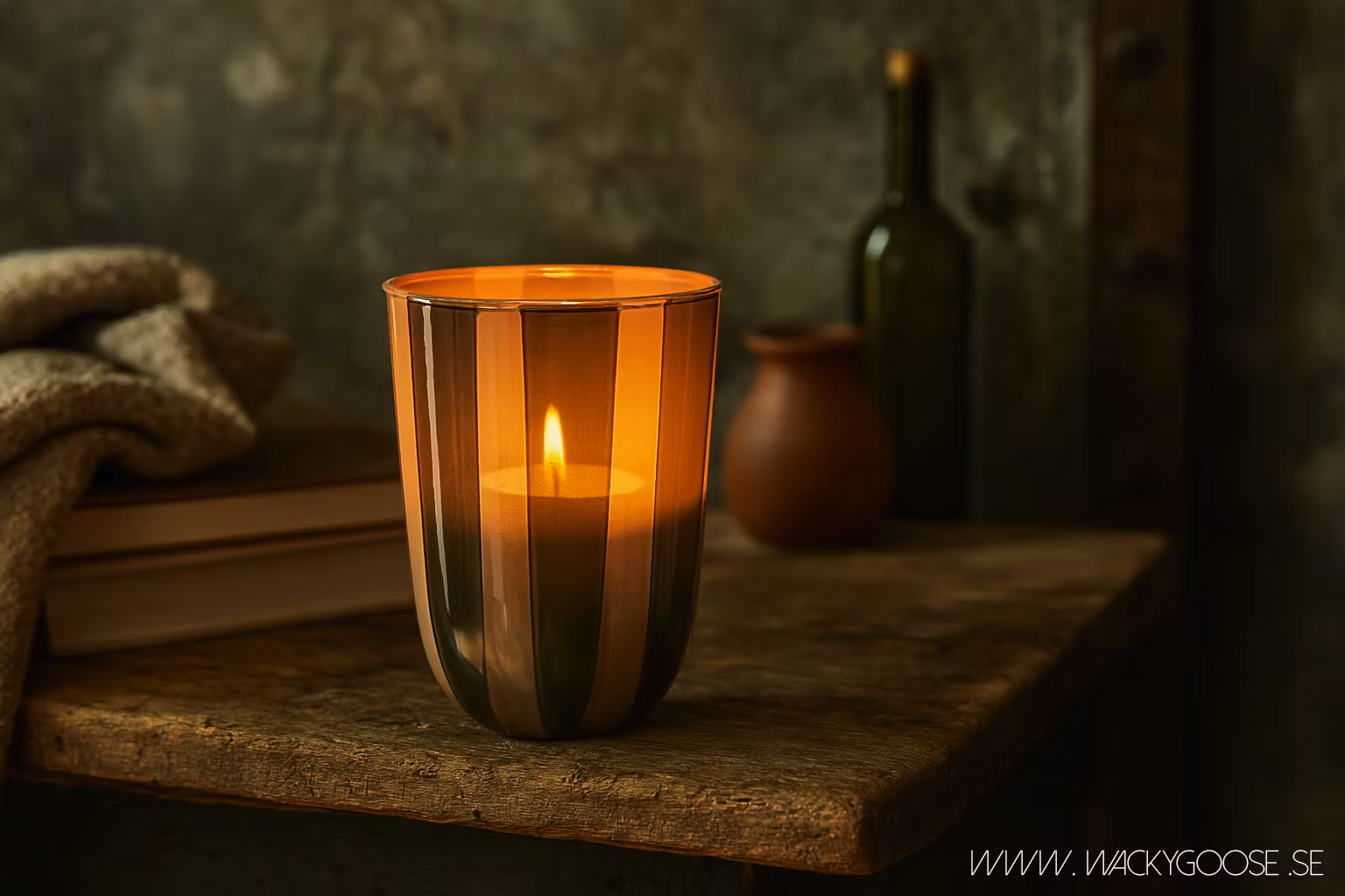 Värmeljushållare i glas, 11cm, Olivgrön/Beige