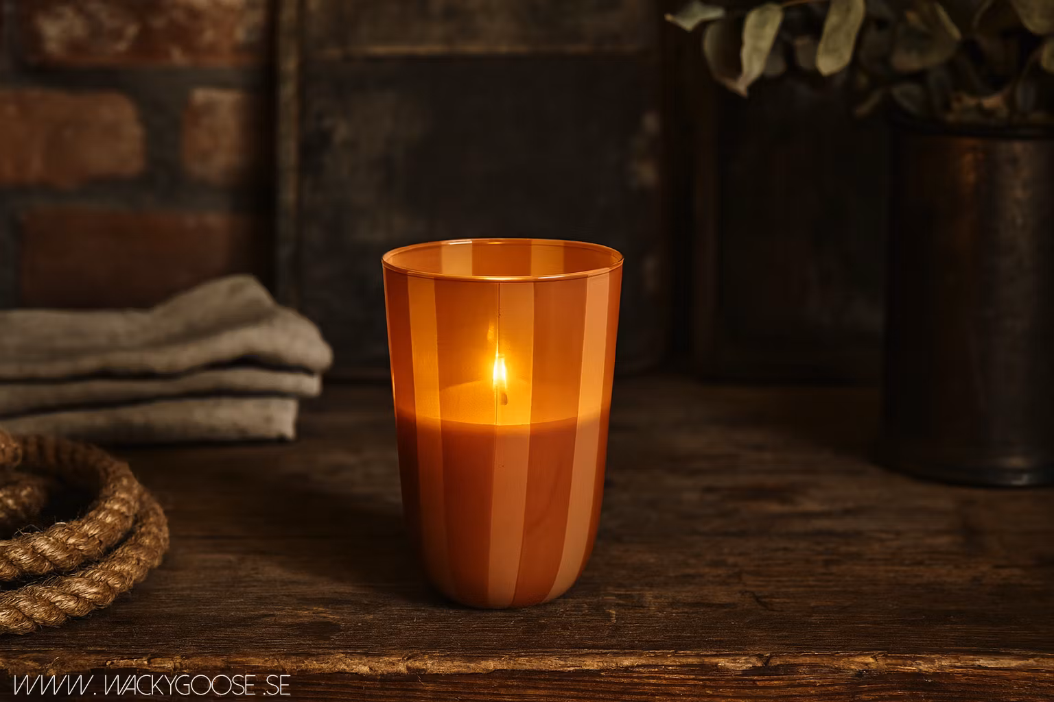 Värmeljushållare i glas, 11cm, Orange/Beige