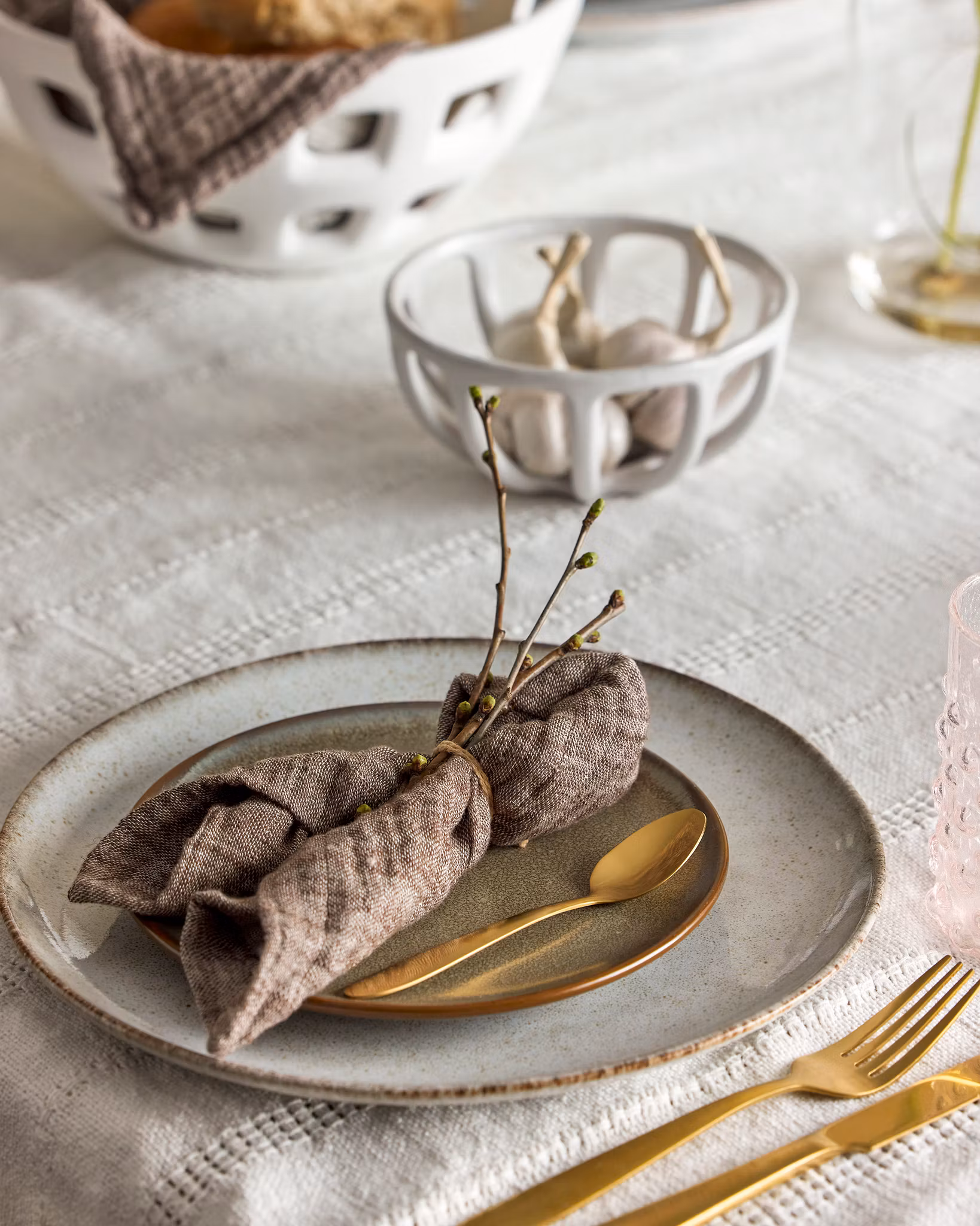 Sandrine Stengods Servis, 12 delar, Beige