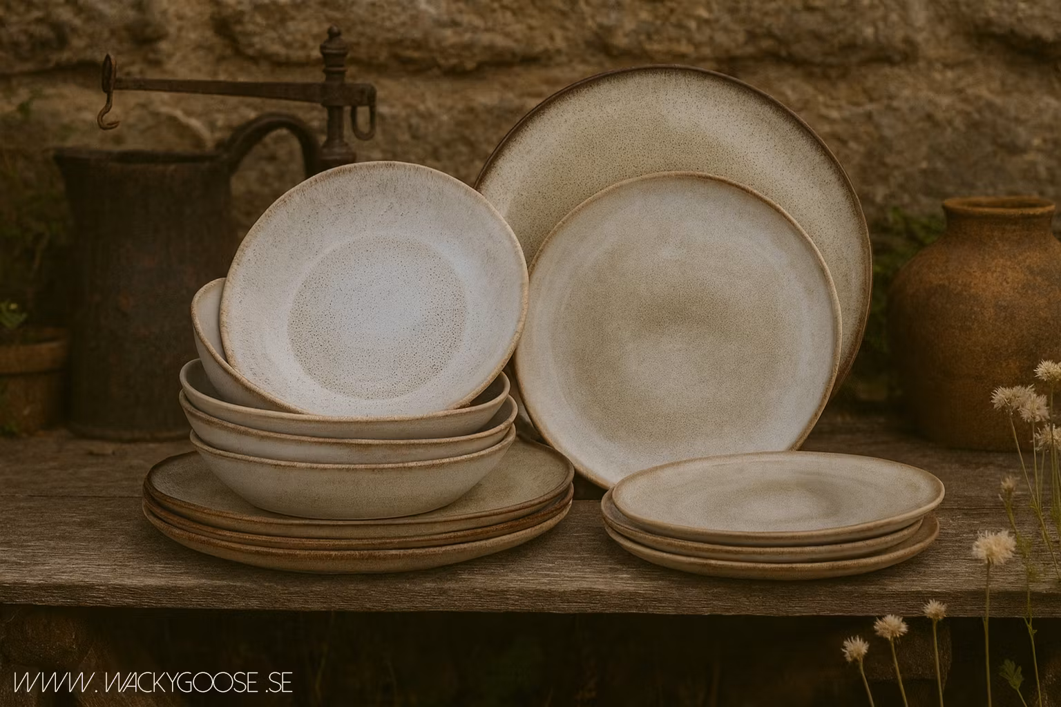 Bloomingville, Sandrine Stengods Servis, 12 delar, Beige