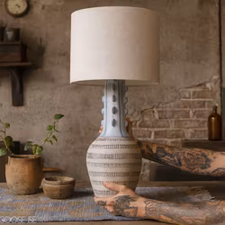 Unik och handmålad lampa i stengods och linne, 90cm, Bloomingville
