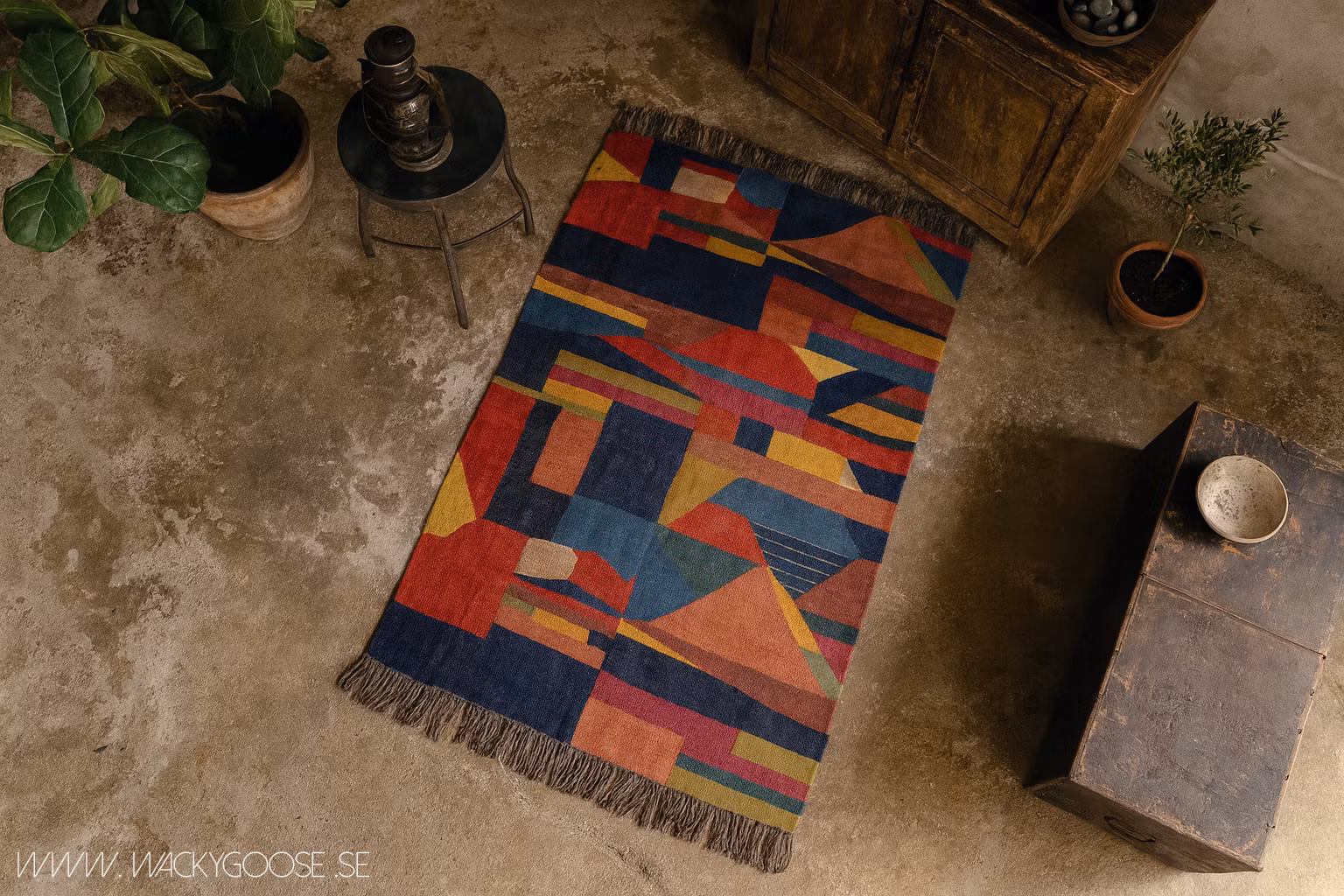 Handvävd matta i klara färger, 200x140cm