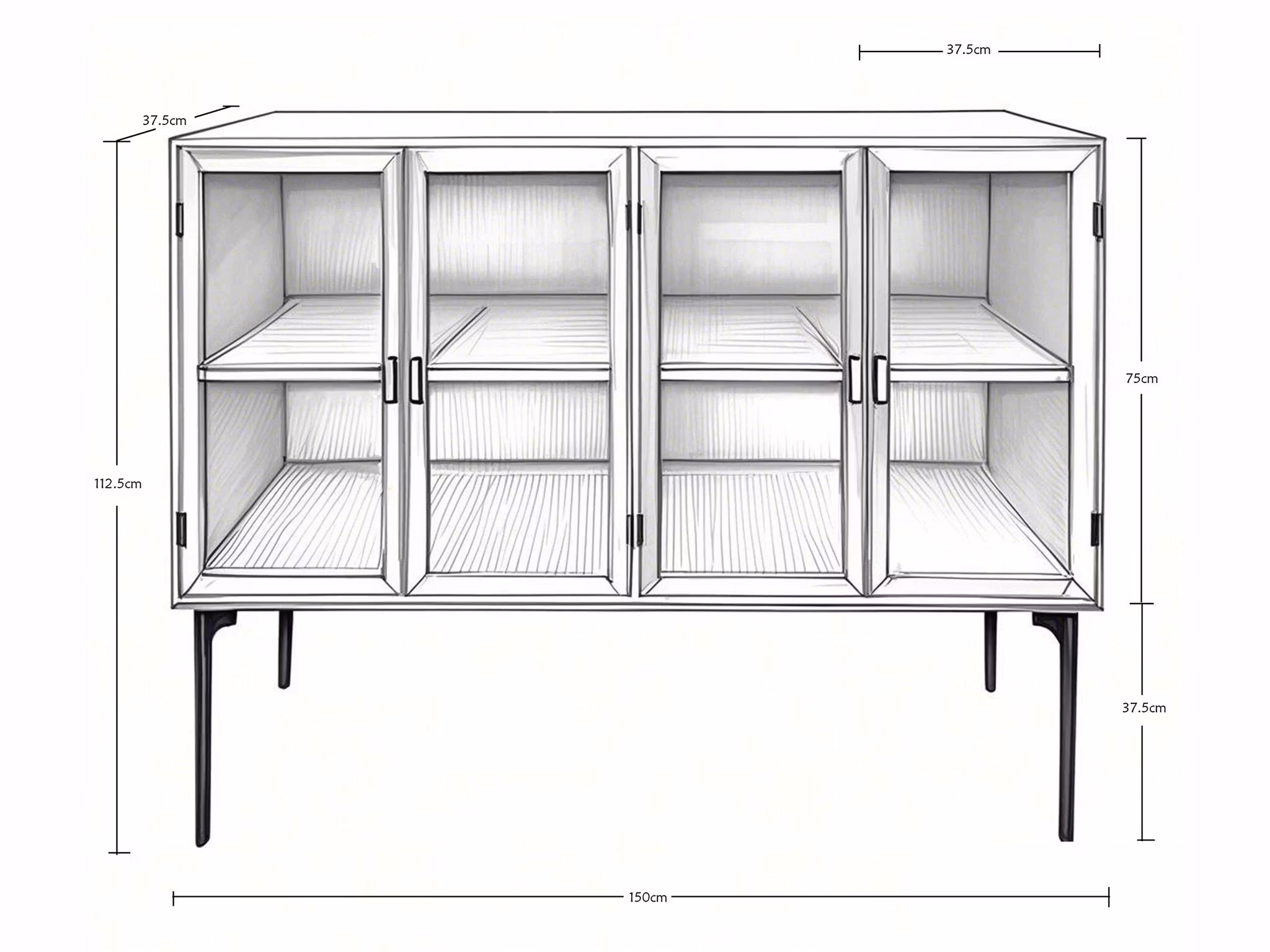 Rejäl skänk/vitrinskåp, 150cm