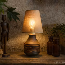 Söt gammal bordslampa i brunt och grönt
