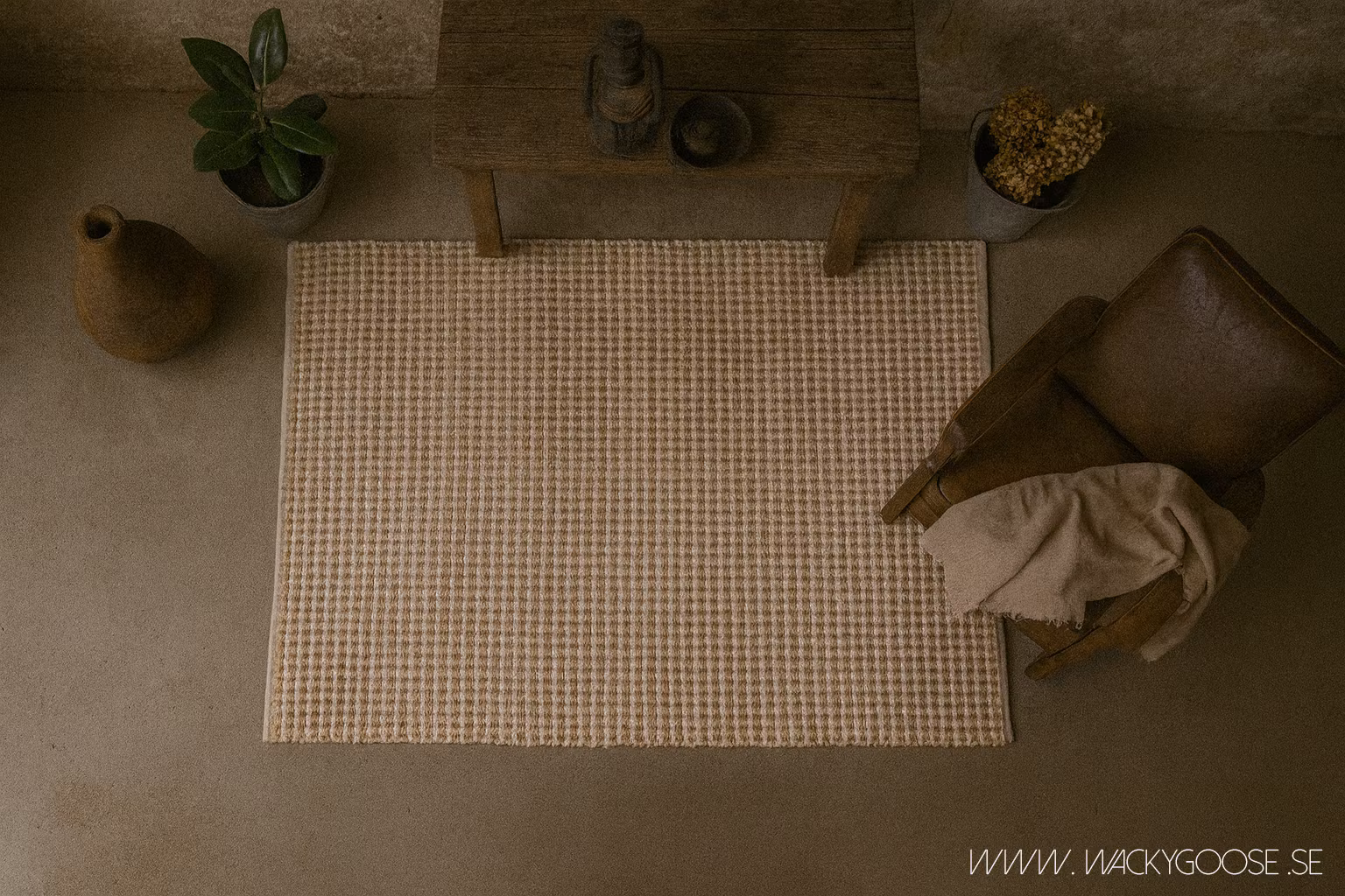 Matta i bomull, jute och ull, 200x140cm
