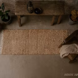 Matta i jute och bomull, Natur/flerfärgad, 240x80cm