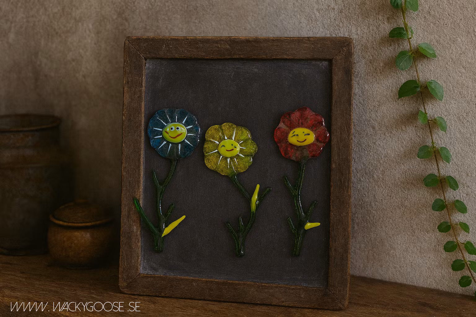 Magnet - Handgjord glasfigur, STOR BLOMMA, Glasfusing
