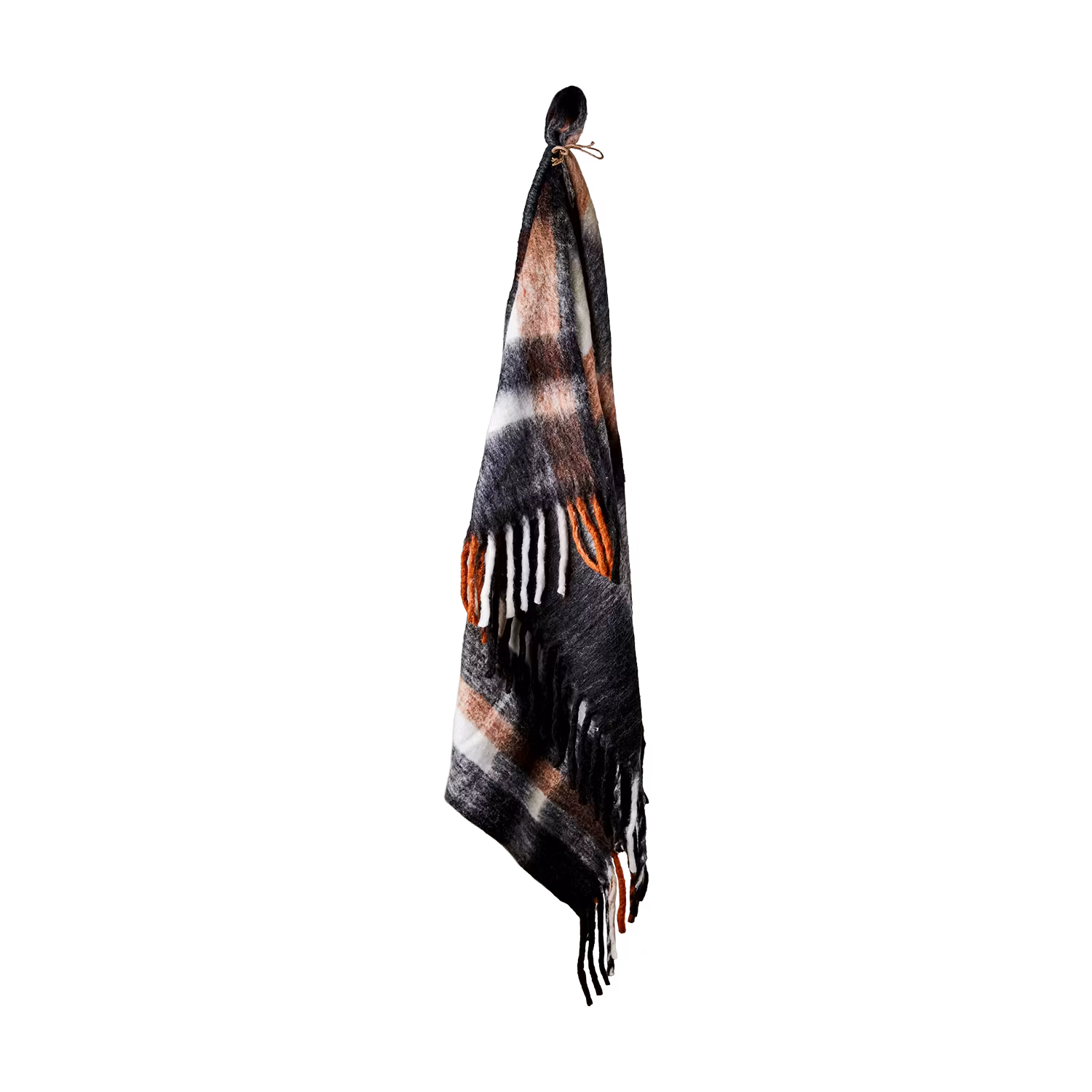 Filt i ull, 160x130cm, Svart/Vit/Terrakotta
