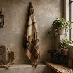 Filt i ull, 160x130cm, Brun/Beige/Grå