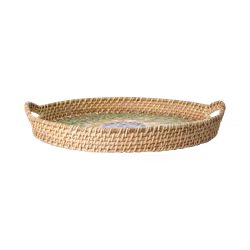 Handgjord bricka av snäckskal och rotting, Ø43cm