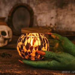 Munblåst Värmeljushållare Ø10cm, Brun/beige/svart