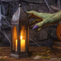 Värmeljuslykta i järn och glas, 21cm