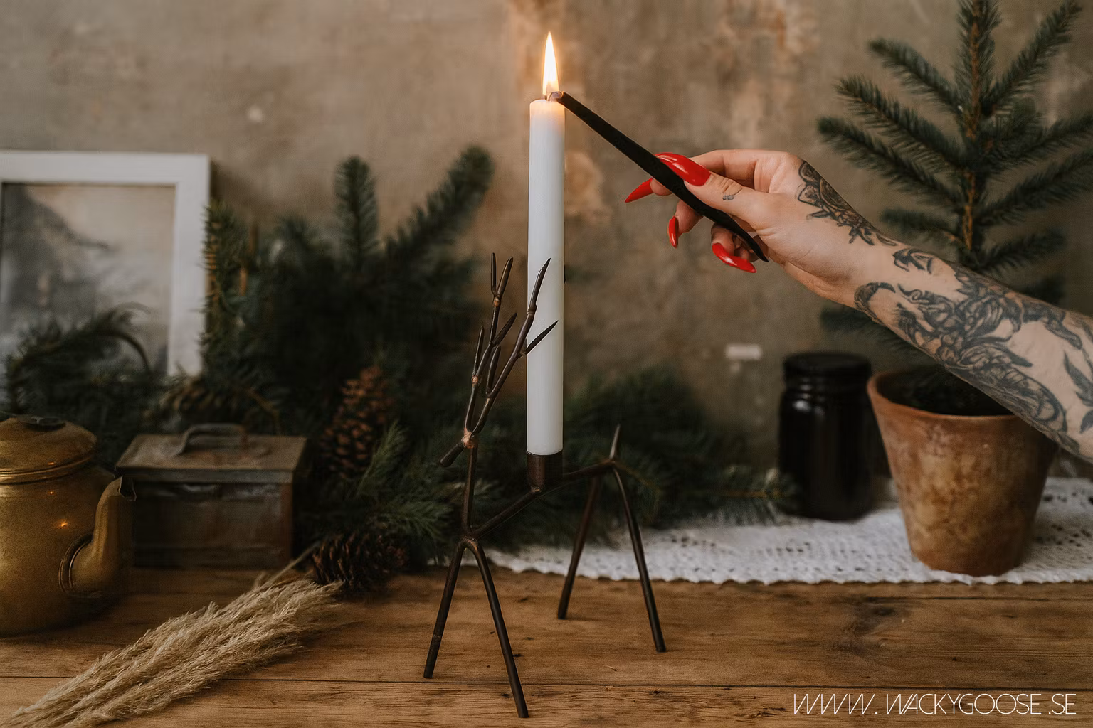 Ljusstake Ren i järn, Mässingfärgad/Rost, 30cm