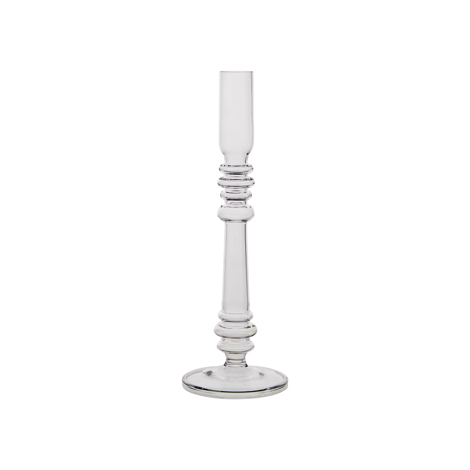 Munblåst ljusstake i glas, Klar, 24cm