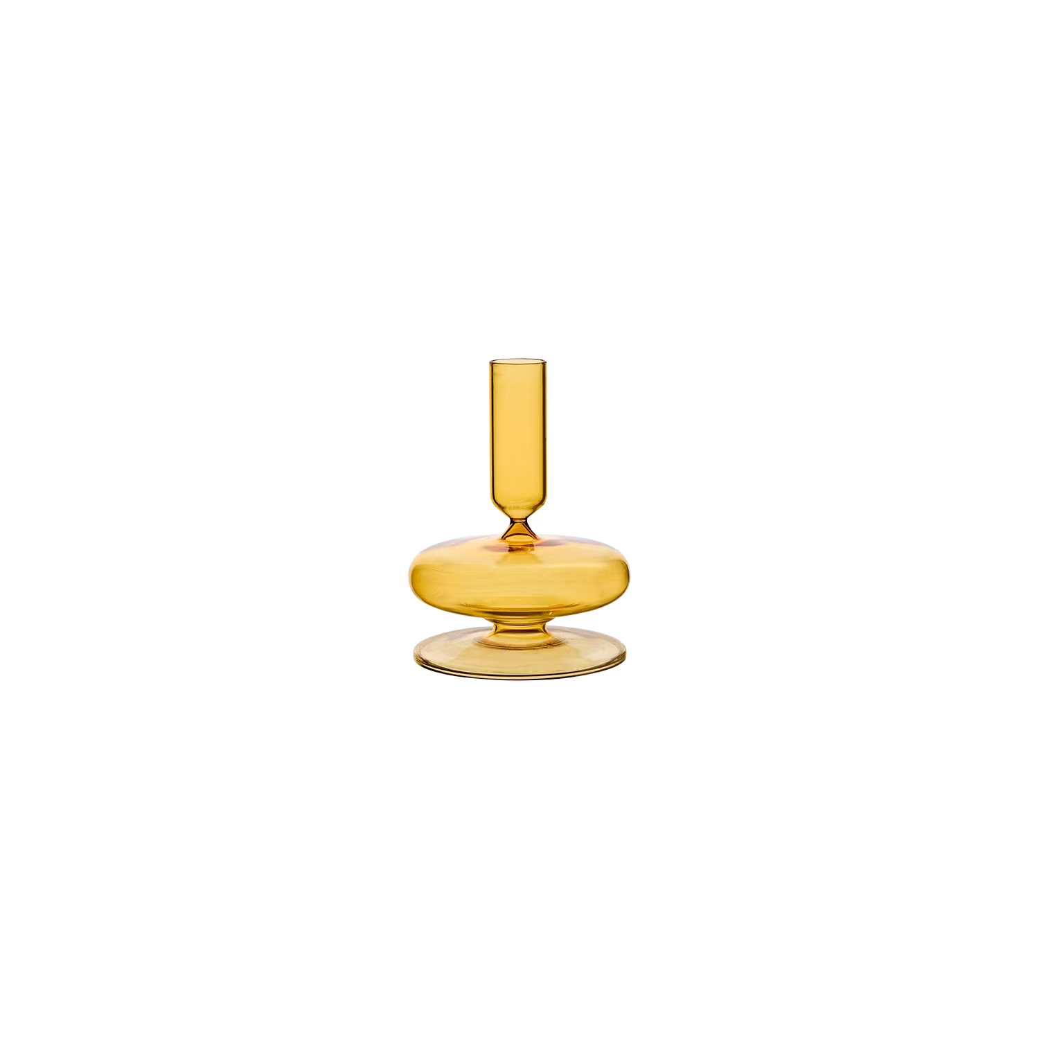 Munblåst ljusstake i glas, Gul, 14cm