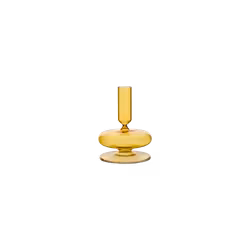 Munblåst ljusstake i glas, Gul, 14cm