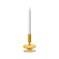 Munblåst ljusstake i glas, Gul, 14cm