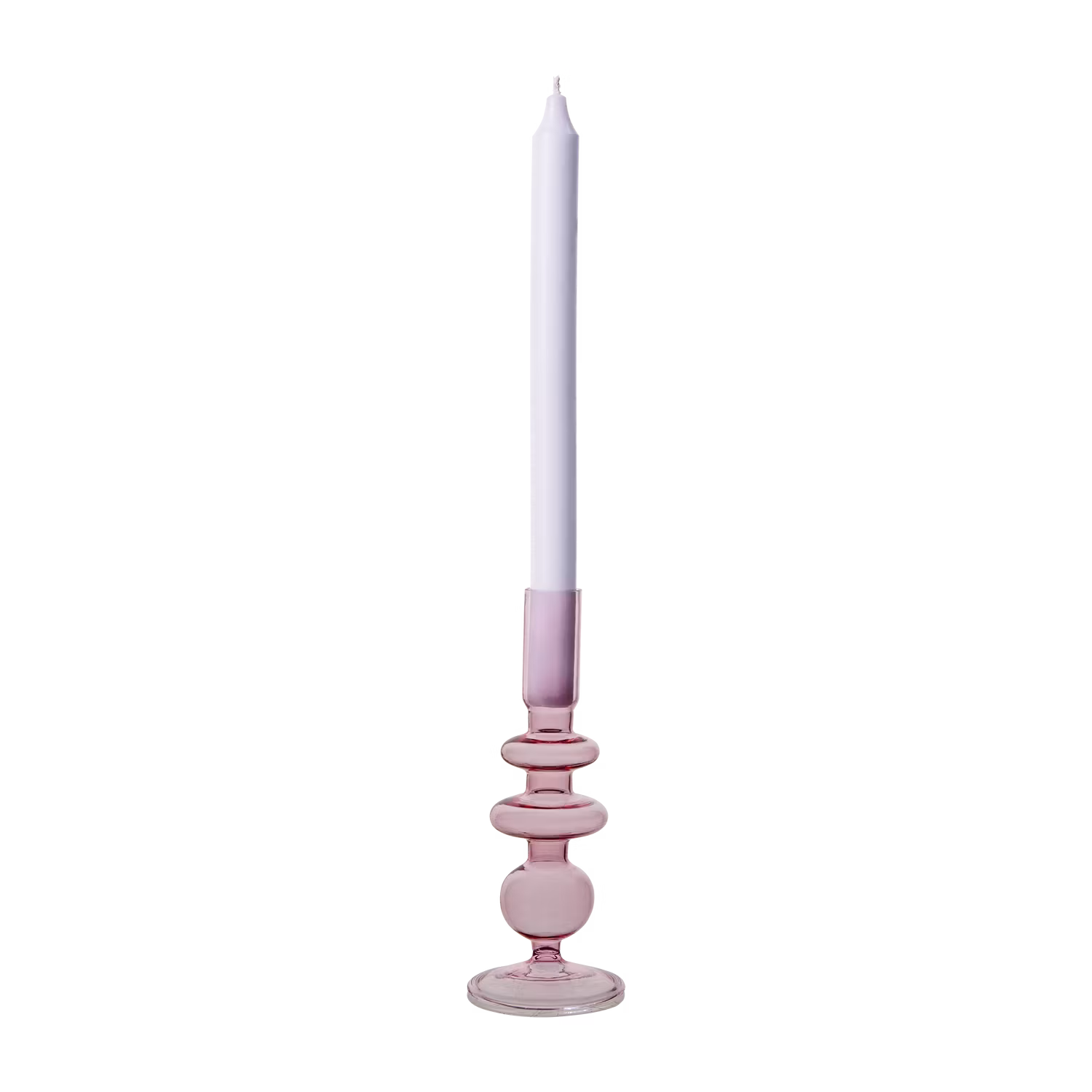 Munblåst ljusstake i glas, Rosa, 20cm