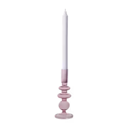Munblåst ljusstake i glas, Rosa, 20cm