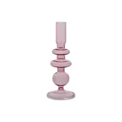 Munblåst ljusstake i glas, Rosa, 20cm