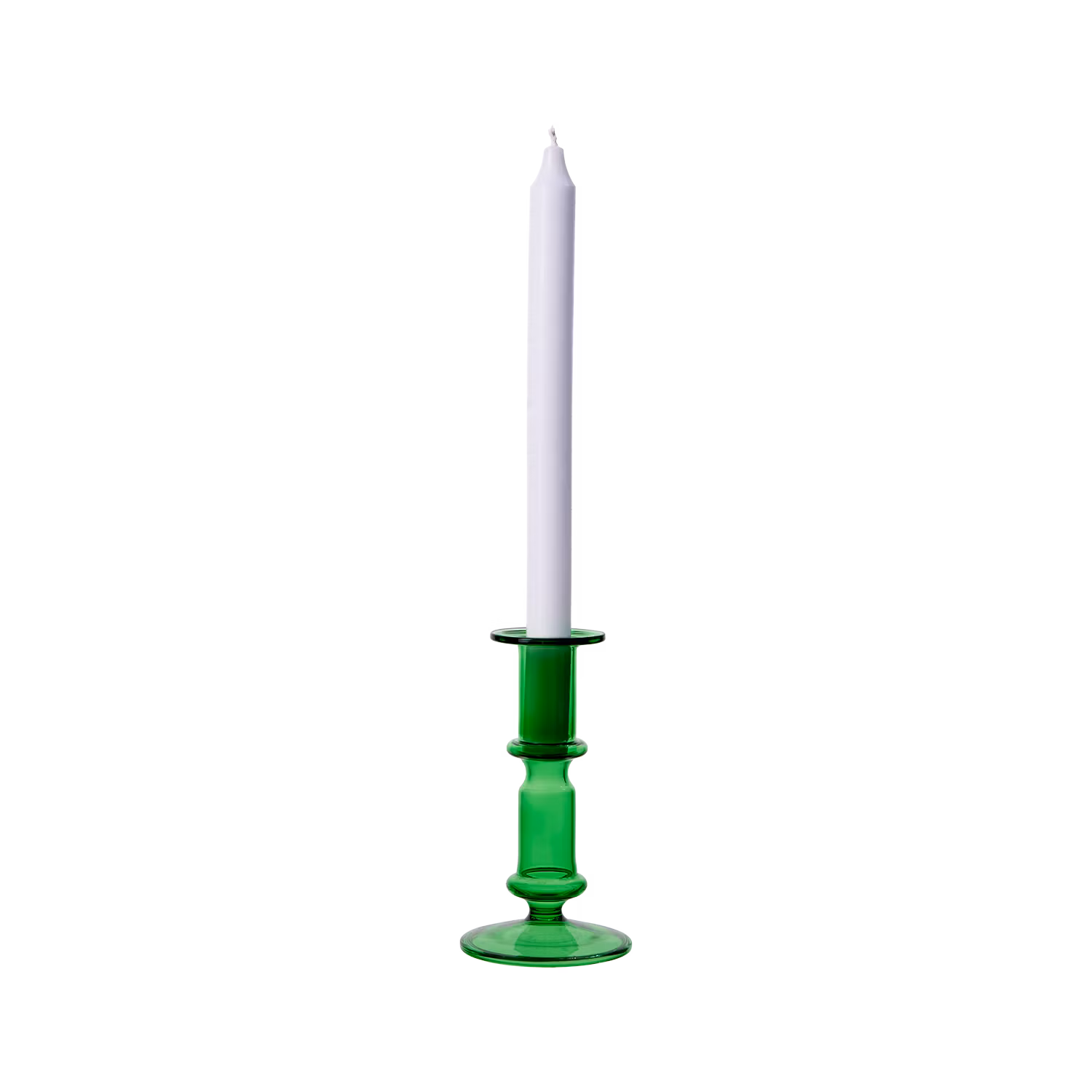 Munblåst ljusstake i glas, Grön, 16cm