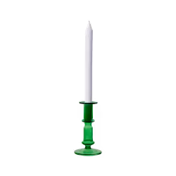 Munblåst ljusstake i glas, Grön, 16cm
