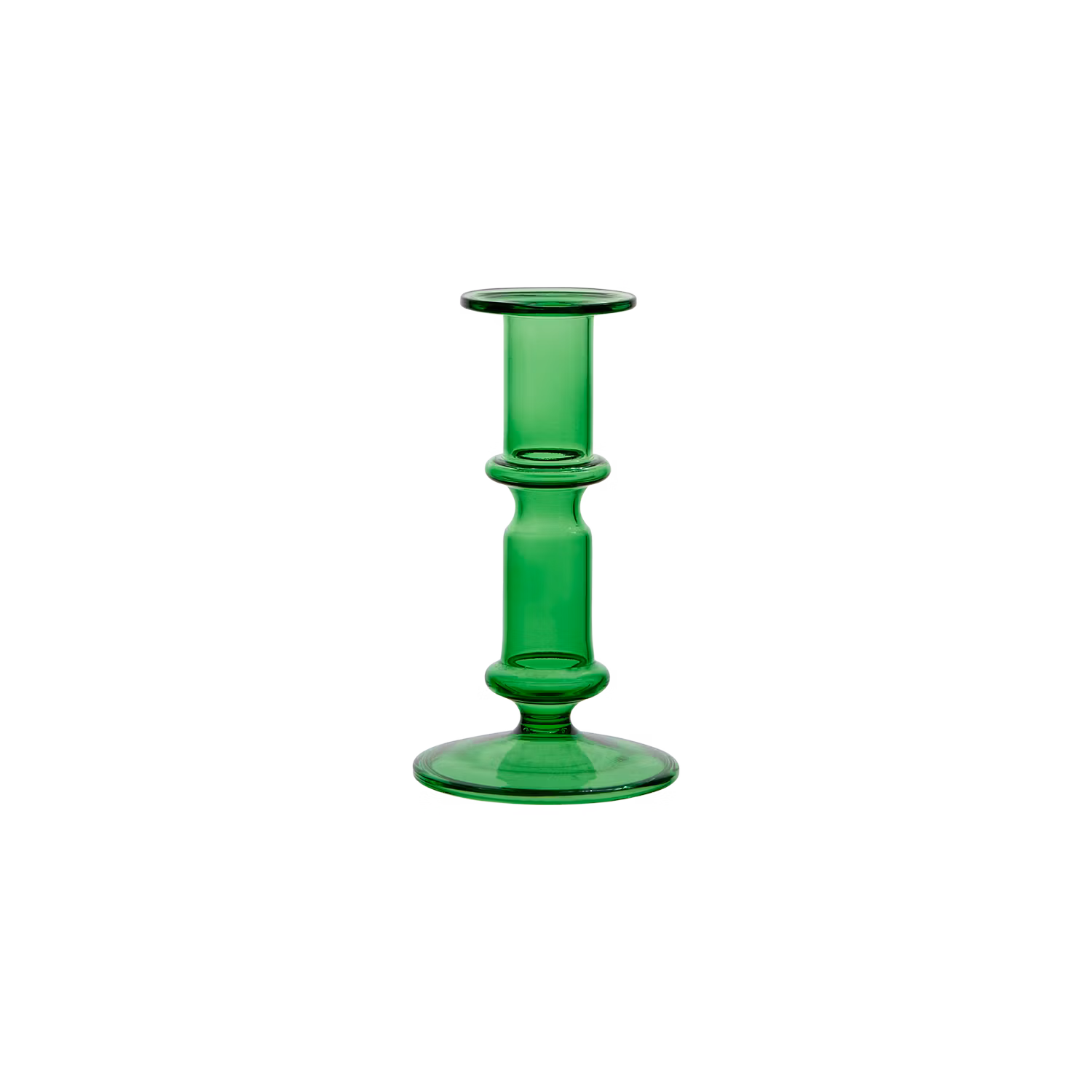 Munblåst ljusstake i glas, Grön, 16cm