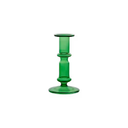 Munblåst ljusstake i glas, Grön, 16cm